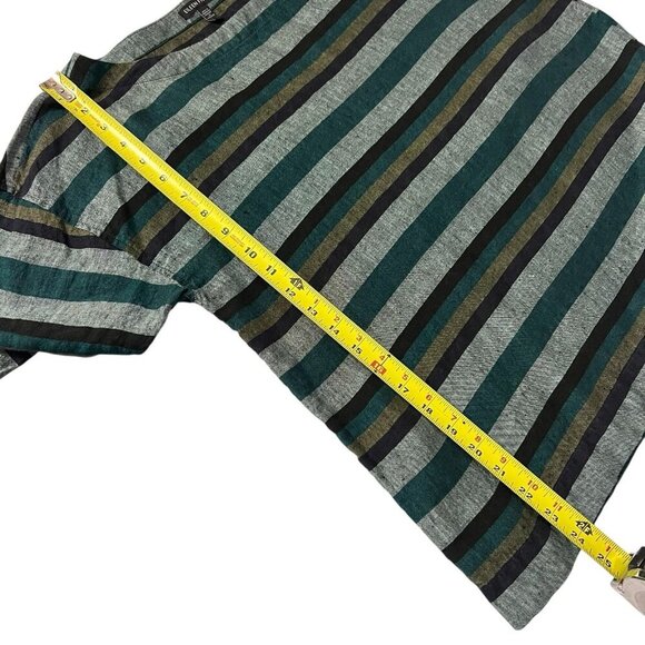 Eileen Fisher Stripe Linen Top Green Size S Pullover Style 3/4 Sleeves - Picture 6 of 7